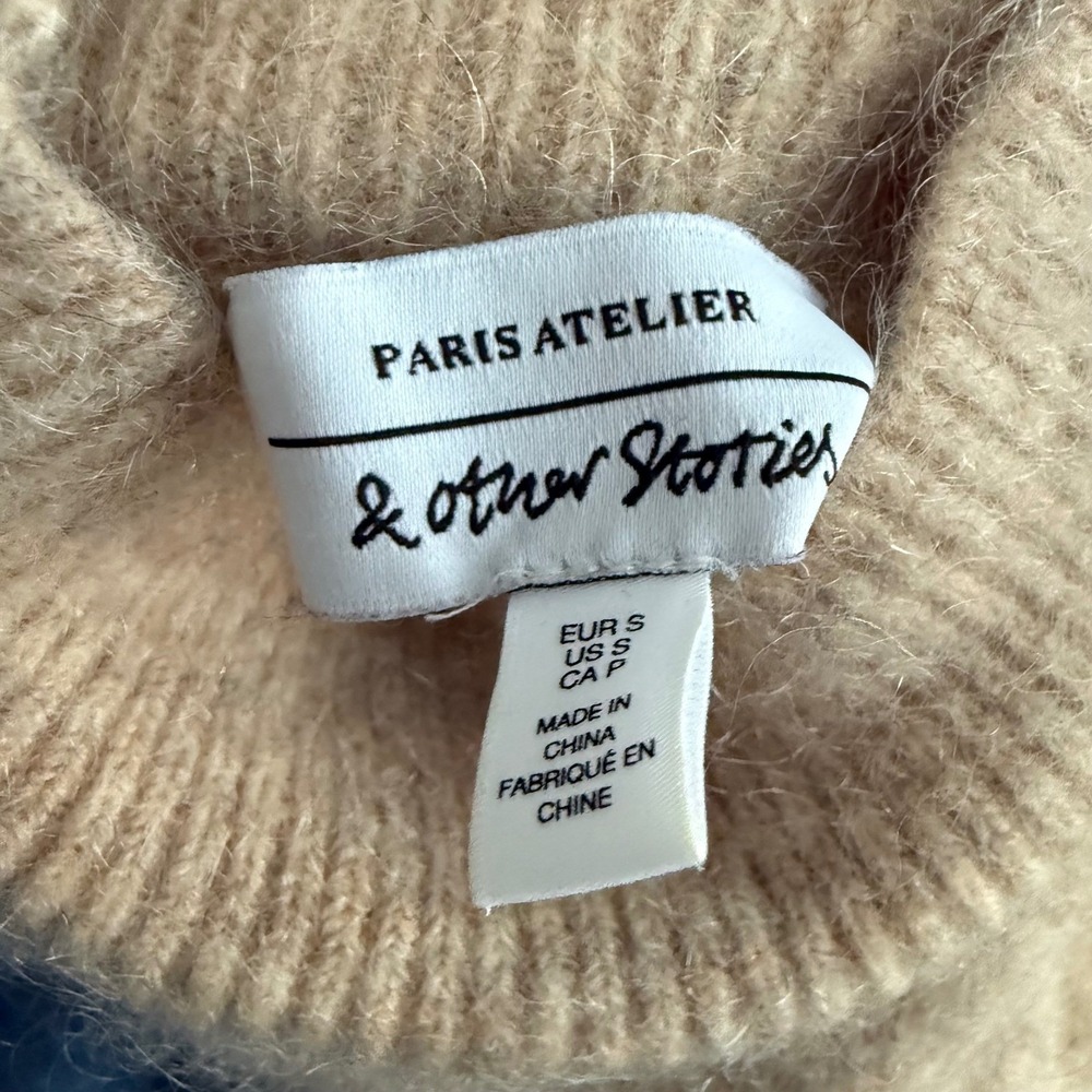 & Other Stories Paris Atelier Mock Neck Sweater Beige Mohair Wool S Minimalist - Picture 4 of 7